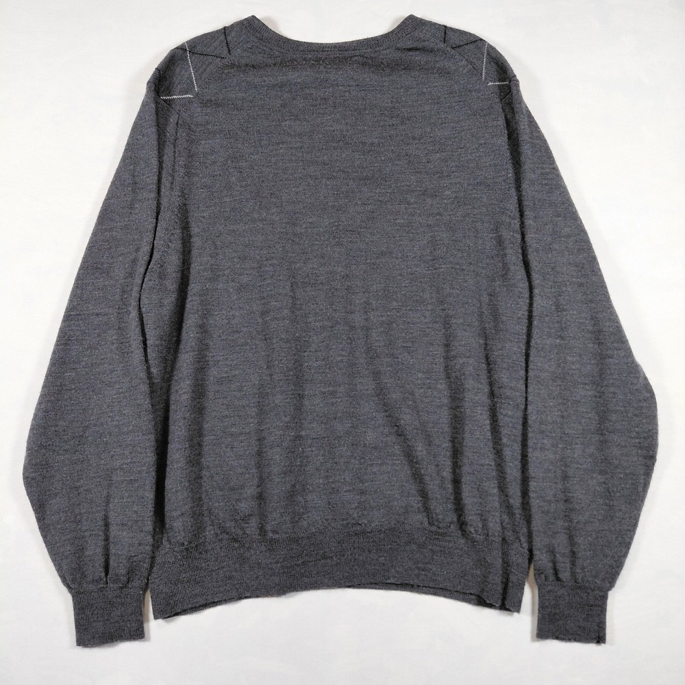 Marco Fiori Mens‎ Large Charcoal Grey Argyle V Neck Merino Wool Sweater - Picture 4 of 9